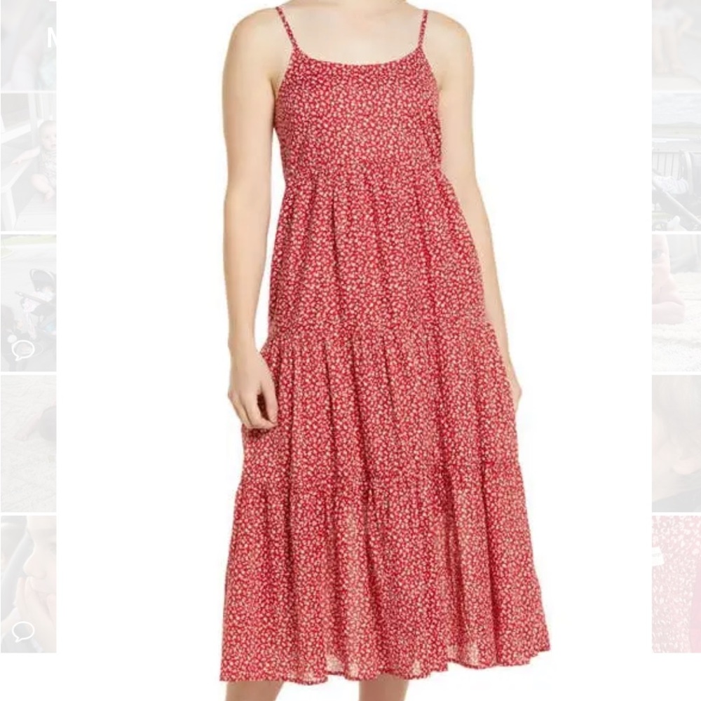 Beachlunchlounge Red Floral Tiered Midi Dress